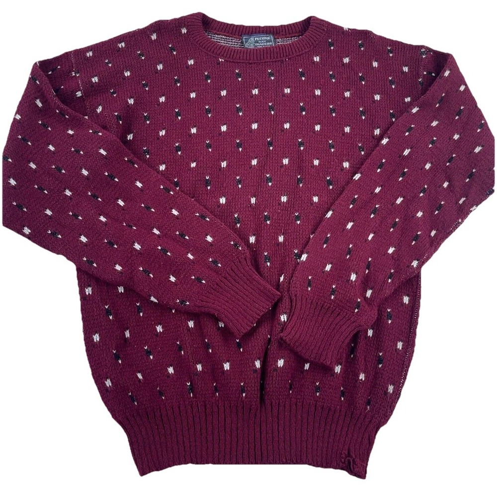 Vintage Grandpa Sweater Men Medium Maroon Heavy Knit Birdseye USA 80s 90s Adult